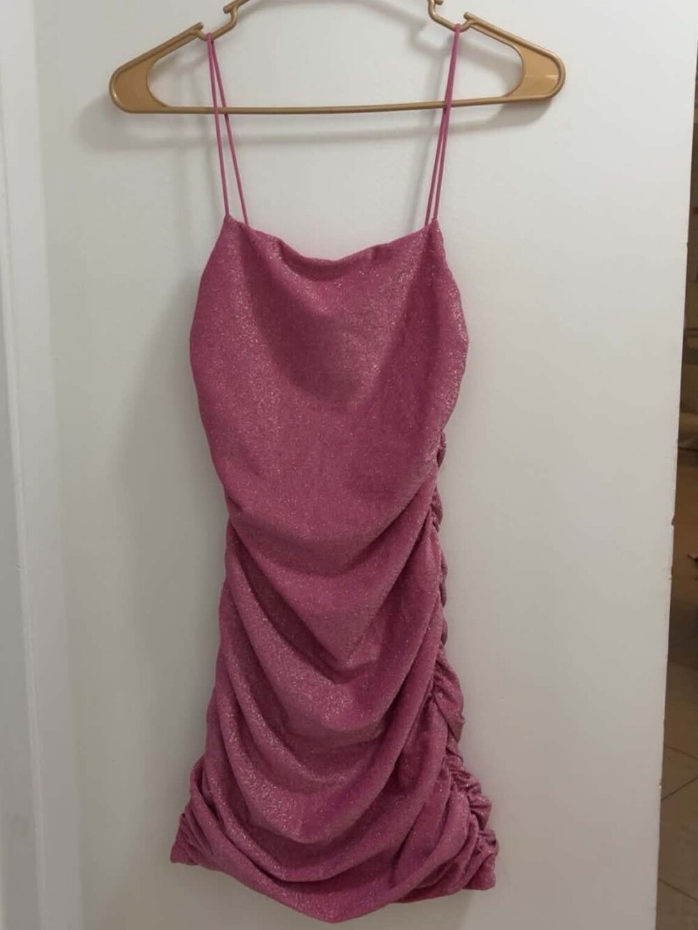 Shein Glittery Bright Pink Ruched Bodycon Dress, XS Petite